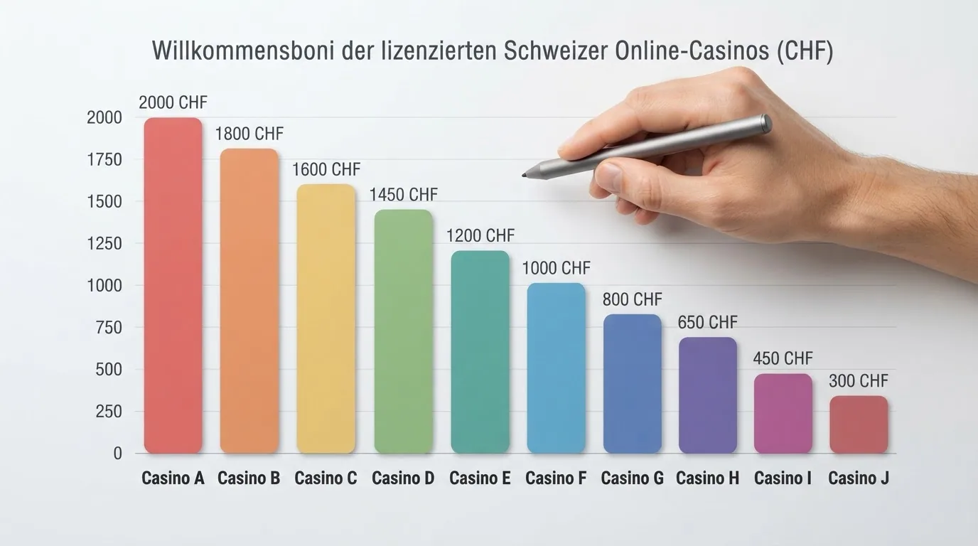 Eine grafische Gegenüberstellung von Willkommensbonus-Höhe, Freispiel-Anzahl und Umsatzbedingungen der zehn Plattformen