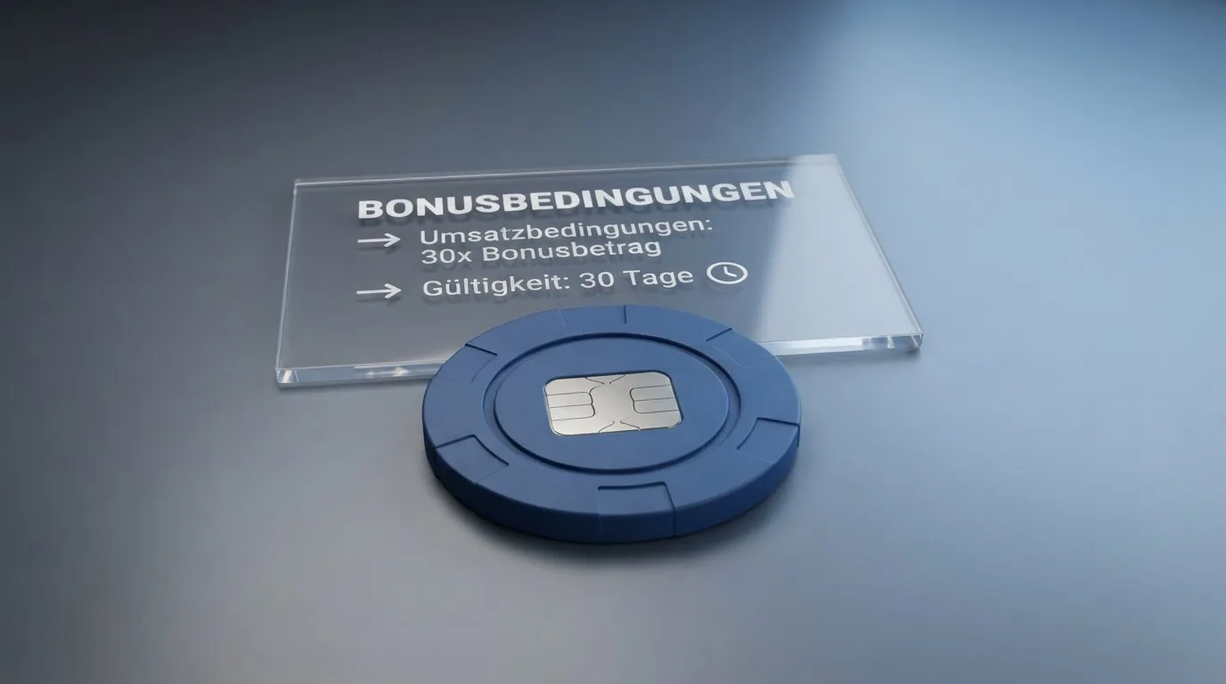 Nahaufnahme eines Bonusbedingungen-Dokuments mit farbiger Markierung der Umsatzbedingungen und des Gültigkeitsdatums