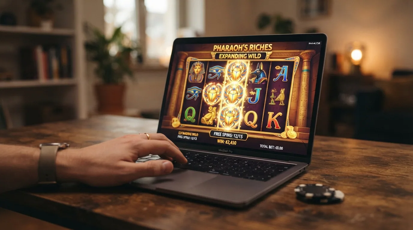 Spielbildschirm des Spielautomaten Book of Dead von Play'n GO mit geöffneter Bonusrunde und ägyptischen Symbolen