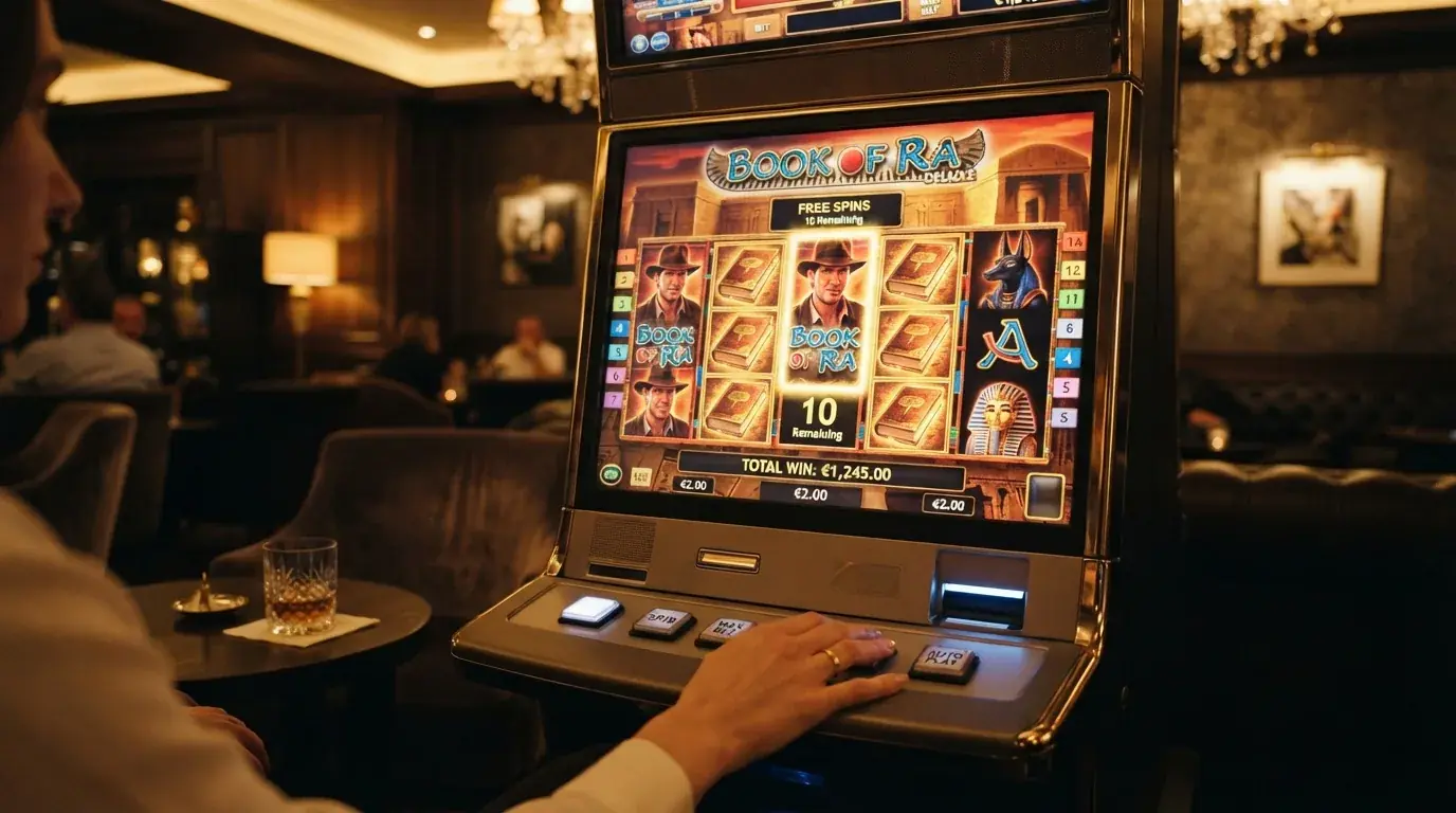 Spielautomat Book of Dead von Play'n GO mit geöffneter Freispiel-Runde und Rich-Wilde-Symbol