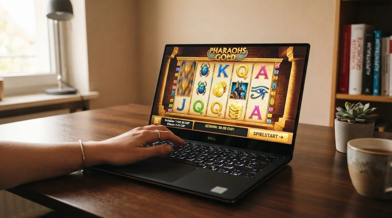 Der Spielautomat Book of Ra Deluxe mit seinen fünf Walzen und ägyptischen Symbolen im Demo-Modus auf einem Bildschirm