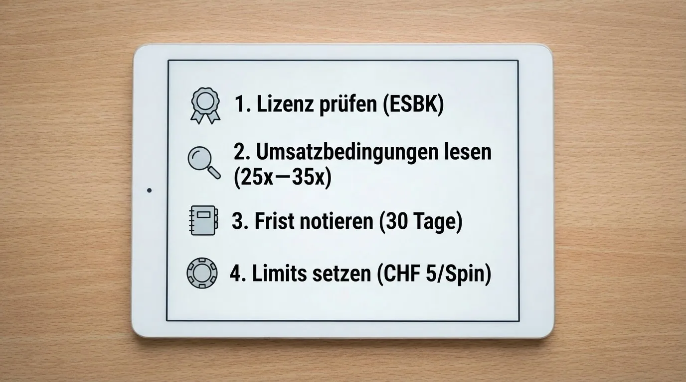 Checkliste mit vier Kriterien für die Auswahl eines sicheren Casino-Bonus
