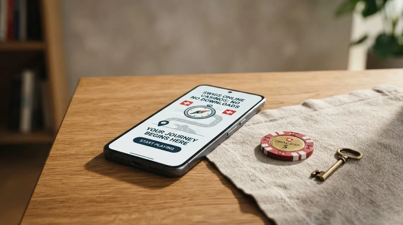Abschliessende Grafik: Startpunkt oder Wegweiser mit Schweizer Casino-Symbolik und der Botschaft «Jetzt informiert starten»