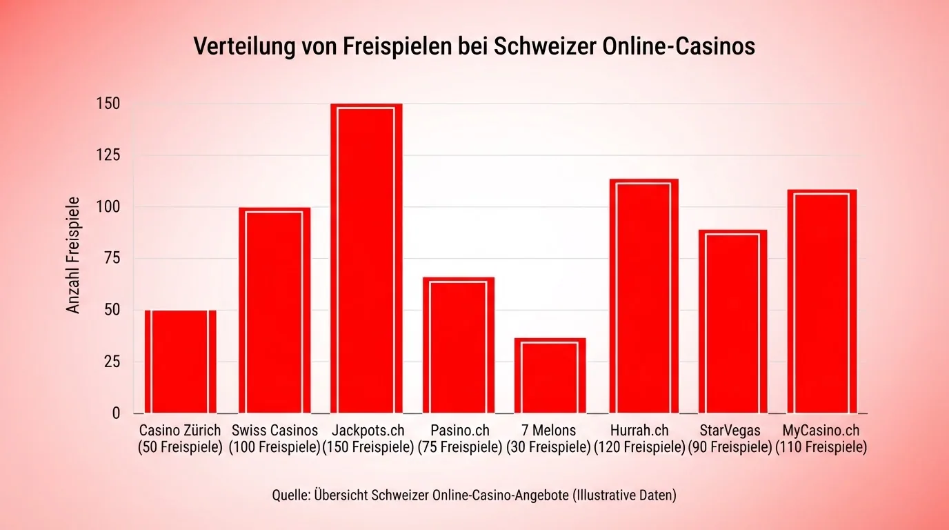 Vergleichstabelle der zehn ESBK-lizenzierten Schweizer Online-Casinos mit ihren No-Deposit-Angeboten und Besonderheiten