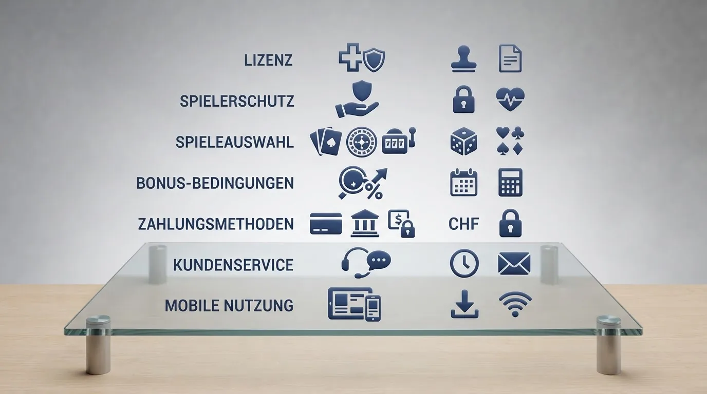 Eine strukturierte Übersicht mit Casino-Logos und den wichtigsten Vergleichswerten