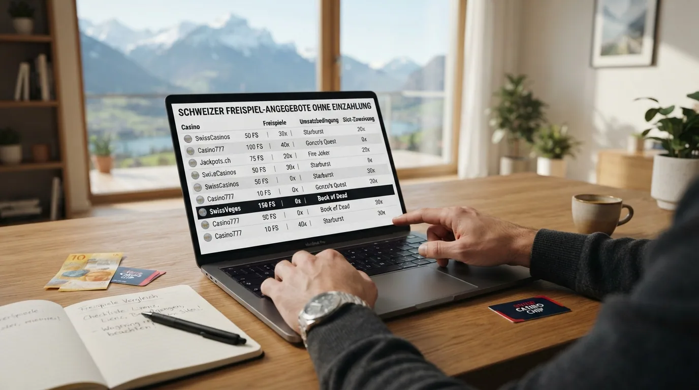 Übersichtliche Vergleichstabelle mit Logo, Casino-Name, No-Deposit-Angebot und Willkommensbonus der zehn vorgestellten Casinos