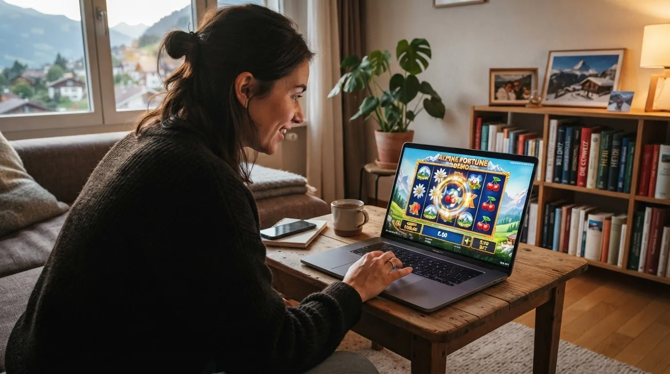 Bildschirmansicht eines Spielautomaten im Demo-Modus mit Spielgeld-Guthaben