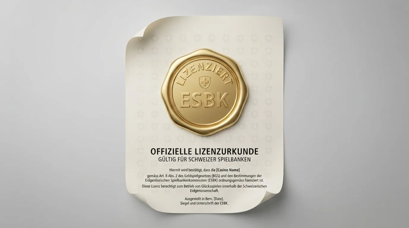 Das ESBK-Logo auf einer offiziellen Urkunde, daneben ein Auszug aus dem Bundesgesetz über Geldspiele mit markiertem Art. 74