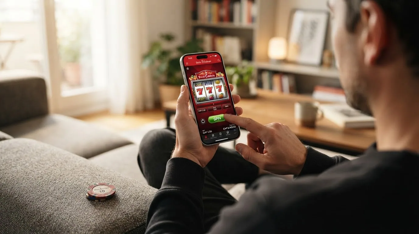 iPhone mit Casino-App und 30-Franken-Einzahlung in der Anzeige