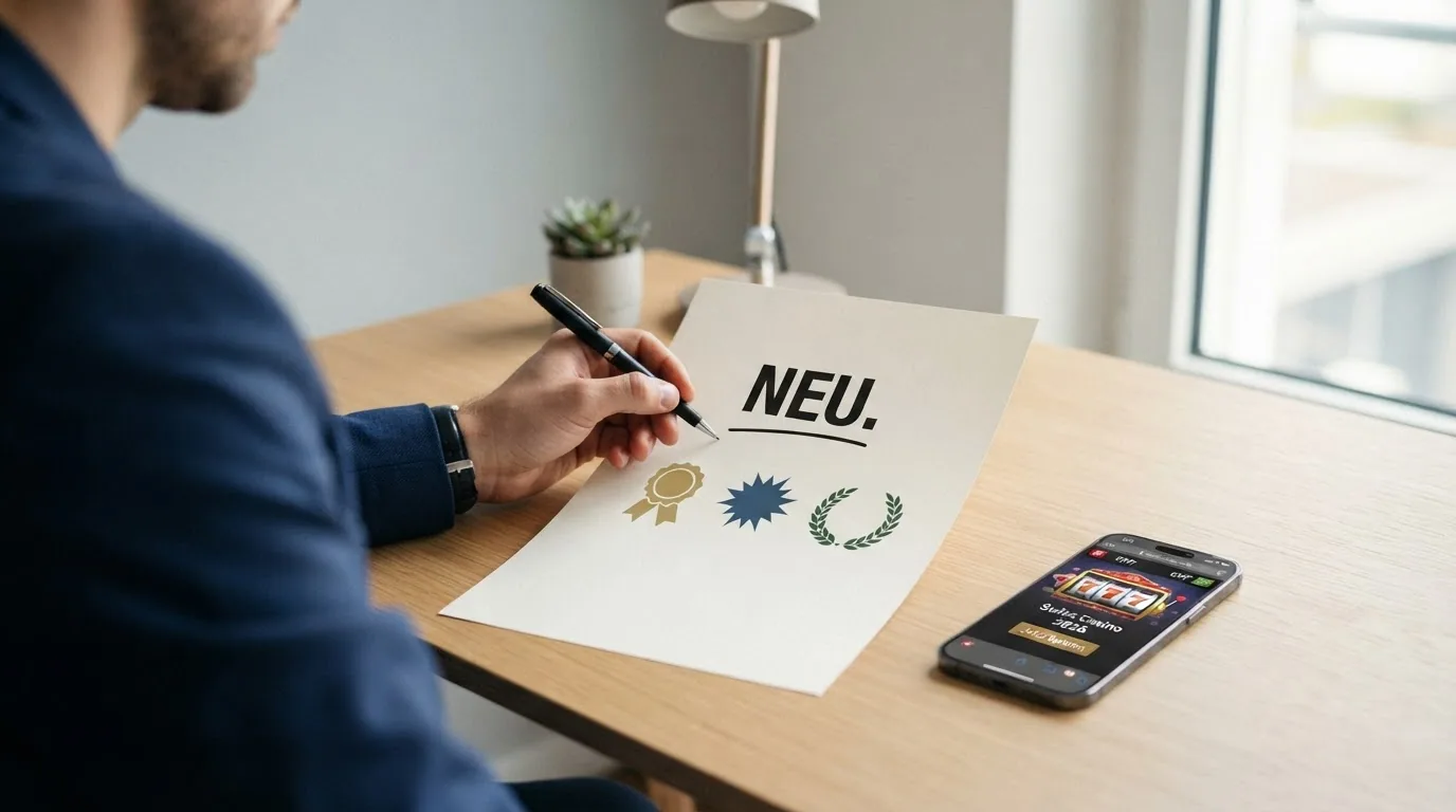 «NEU»-Schild über Casino-Logos mit 30-Franken-Bonus-Hinweis