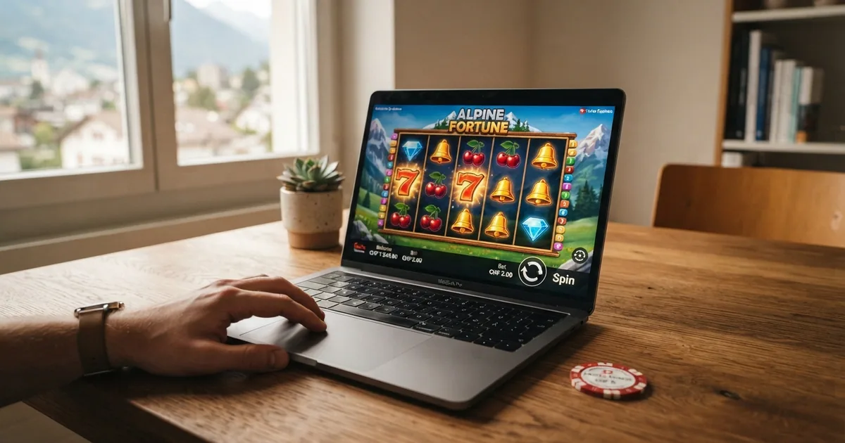 Ein Laptop-Bildschirm mit einem geöffneten Browser-Fenster, das ein Online-Casino-Spiel zeigt — Roulette-Tisch oder Spielautomat im HTML5-Format