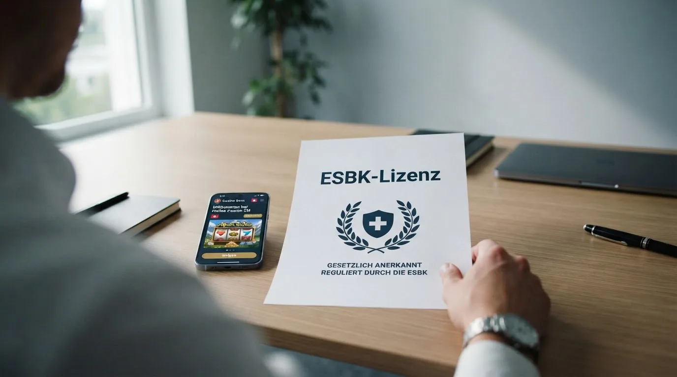 ESBK-Logo und Schweizer Flagge als Symbol für das legale Online-Casino-System