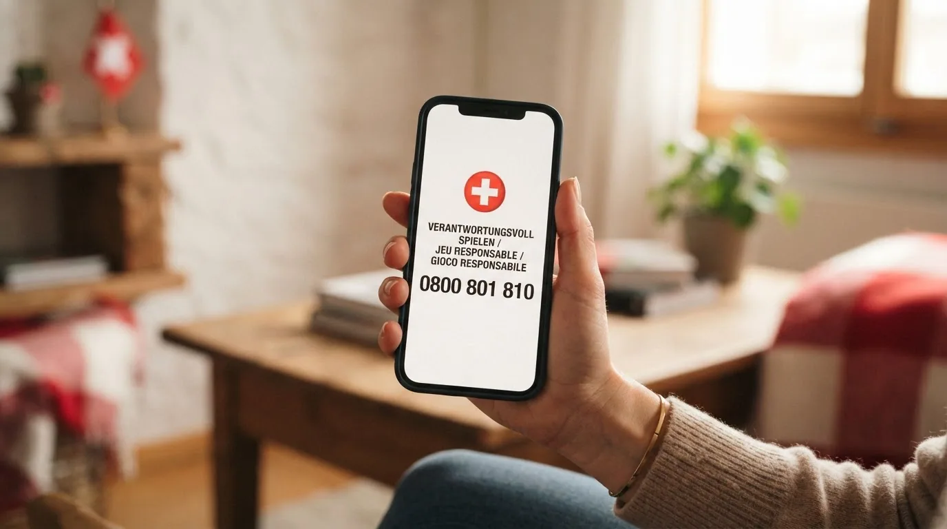 Eine helfende Hand, die ein Smartphone mit der Nummer 0800 040 080 auf dem Display hält, im Hintergrund das Logo von SOS Spielsucht