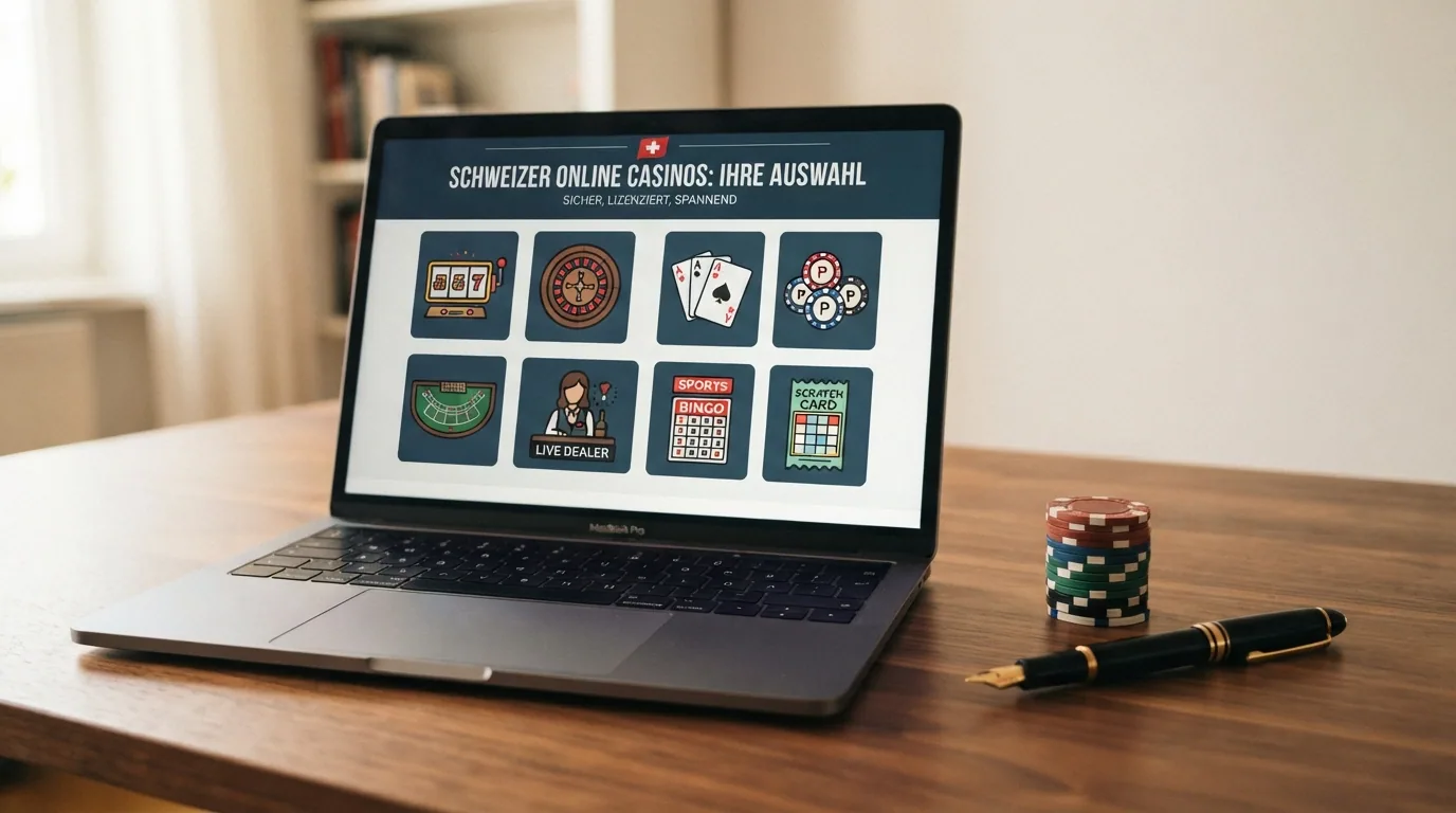 Visuelle Übersicht mit den Logos oder stilisierten Symbolen der zehn verglichenen Schweizer Online Casinos